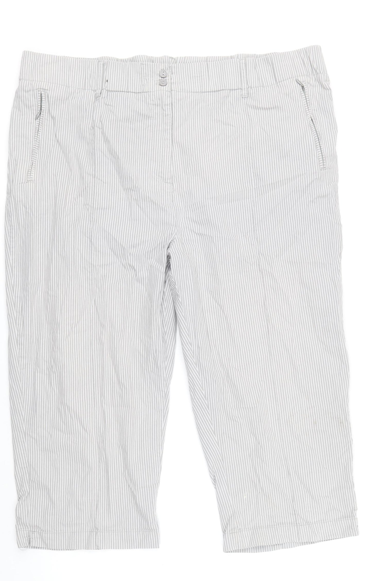 Cotton Traders Womens Grey Striped Cotton Cropped Trousers Size 20 Regular Zip