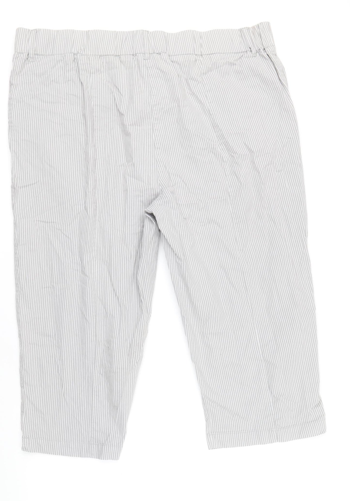 Cotton Traders Womens Grey Striped Cotton Cropped Trousers Size 20 Regular Zip
