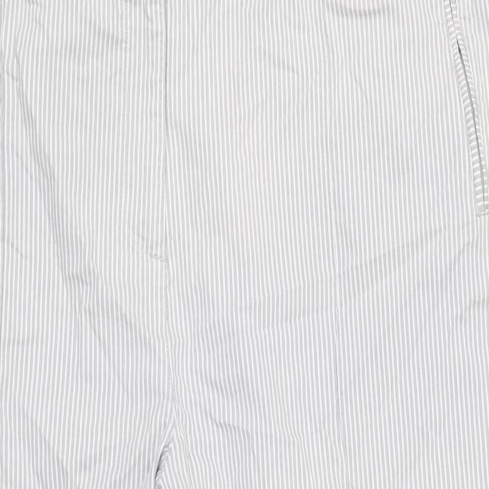 Cotton Traders Womens Grey Striped Cotton Cropped Trousers Size 20 Regular Zip
