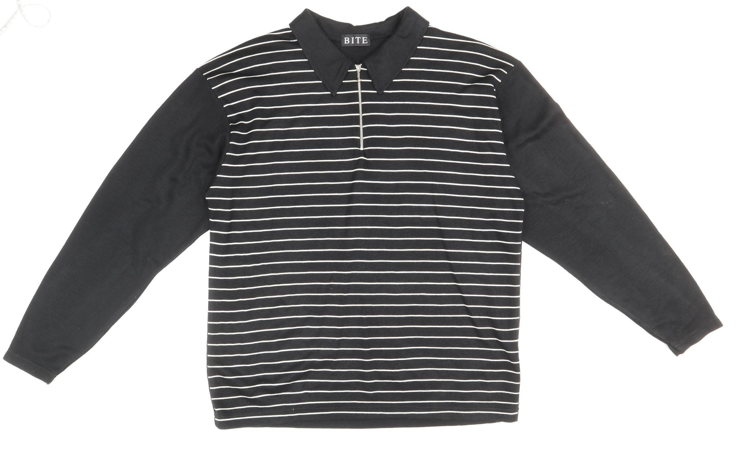 Bite Mens Black Collared Striped Acrylic Pullover Jumper Size M