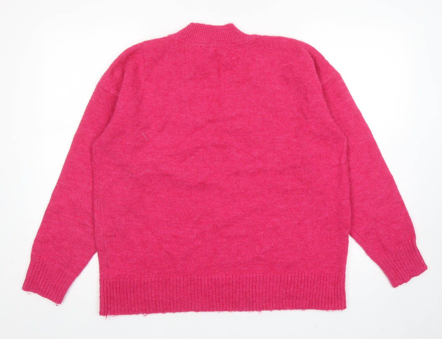 NEXT Womens Pink V-Neck Polyester Pullover Jumper Size L - Star Detail