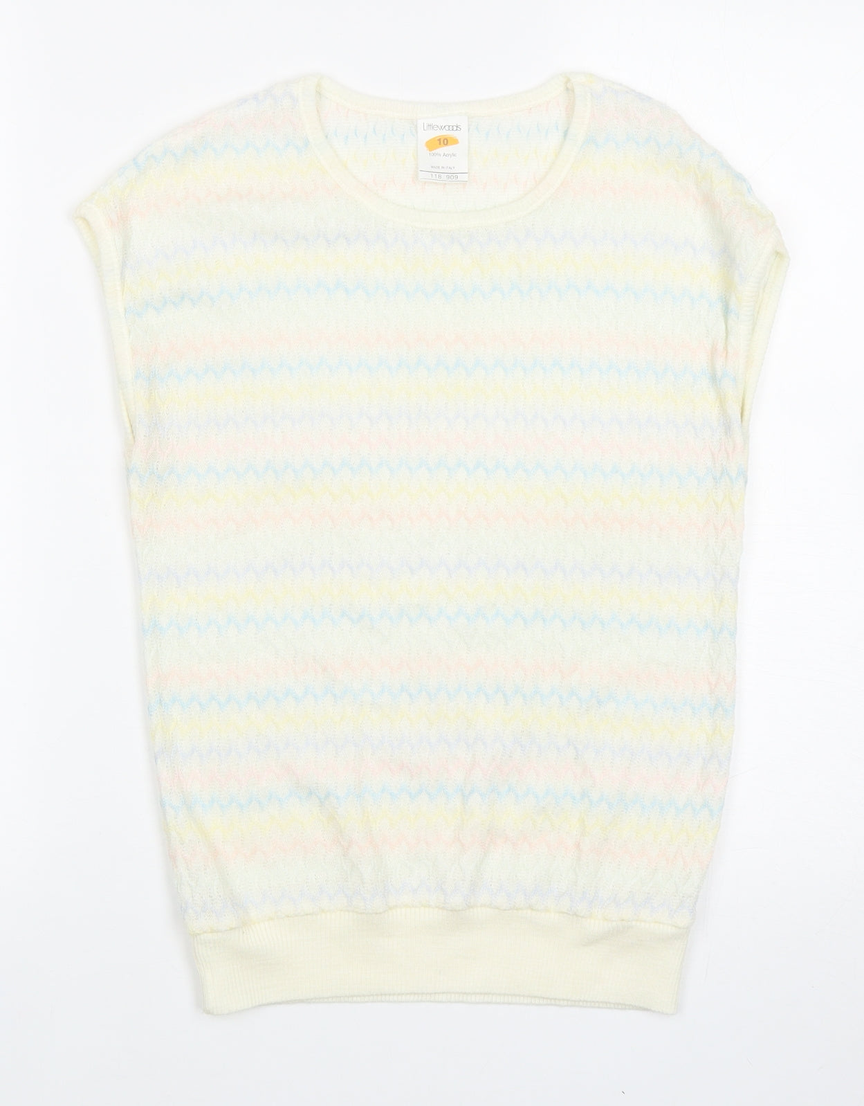 Littlewoods Womens Multicoloured Round Neck Striped Acrylic Vest Jumper Size 10