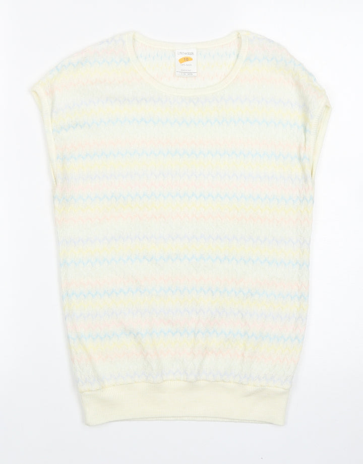 Littlewoods Womens Multicoloured Round Neck Striped Acrylic Vest Jumper Size 10