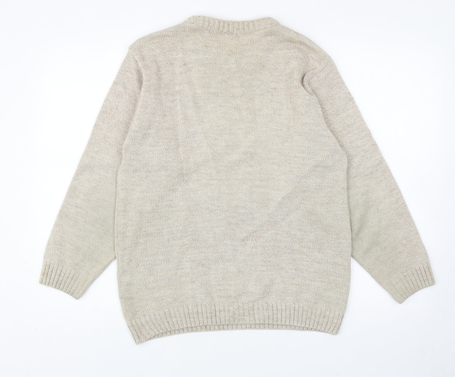 Clubhouse Mens Beige Round Neck Argyle/Diamond Acrylic Pullover Jumper Size S