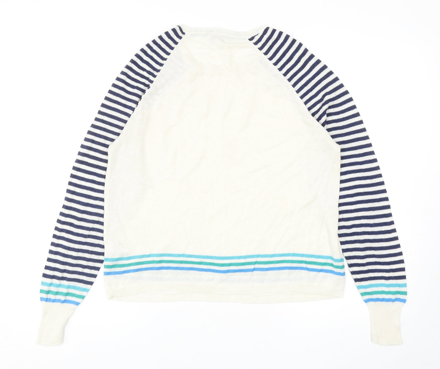 Khost Womens Ivory Round Neck Striped Cotton Pullover Jumper Size 14