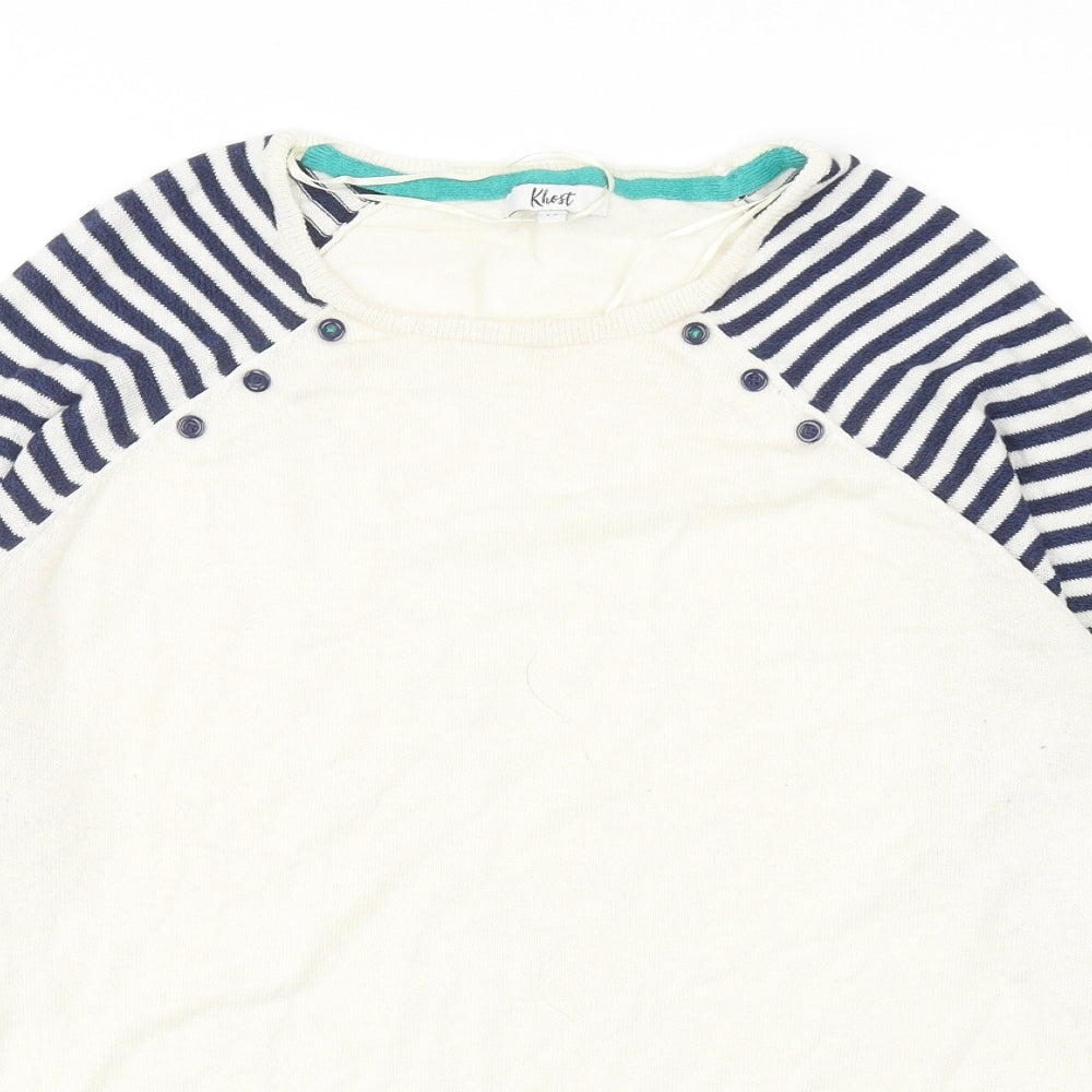 Khost Womens Ivory Round Neck Striped Cotton Pullover Jumper Size 14