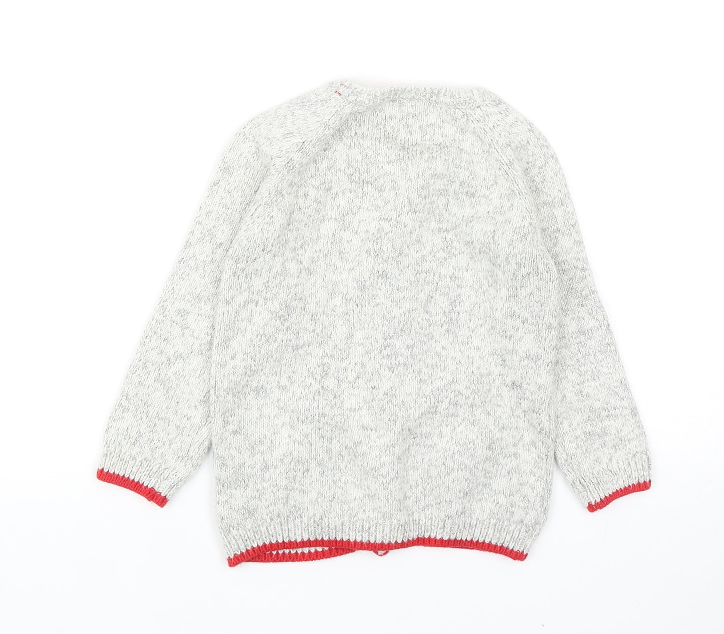 TU Girls Grey Round Neck Cotton Cardigan Jumper Size 3-4 Years Button - Dog Detail