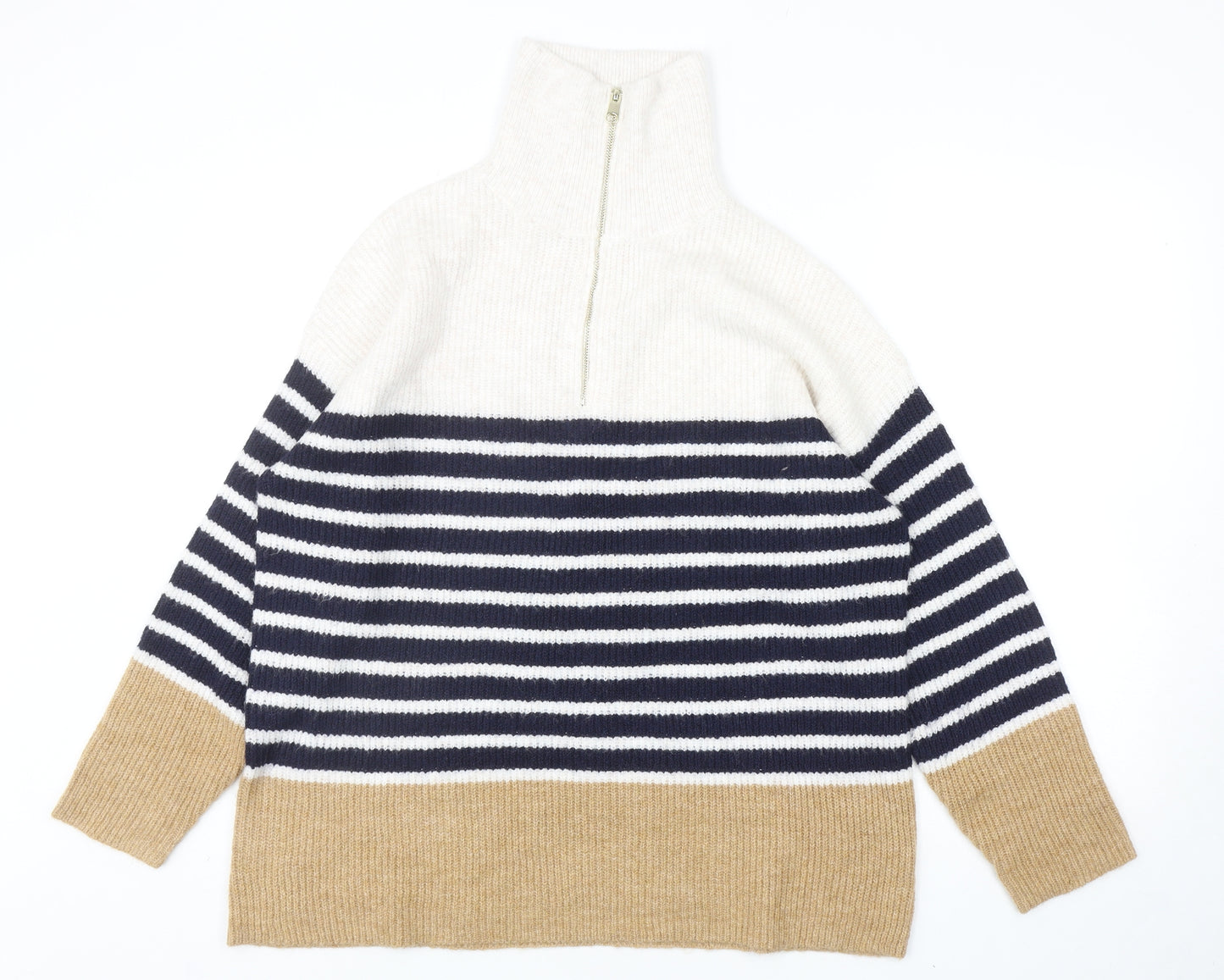 F&F Womens Multicoloured High Neck Striped Acrylic Pullover Jumper Size L