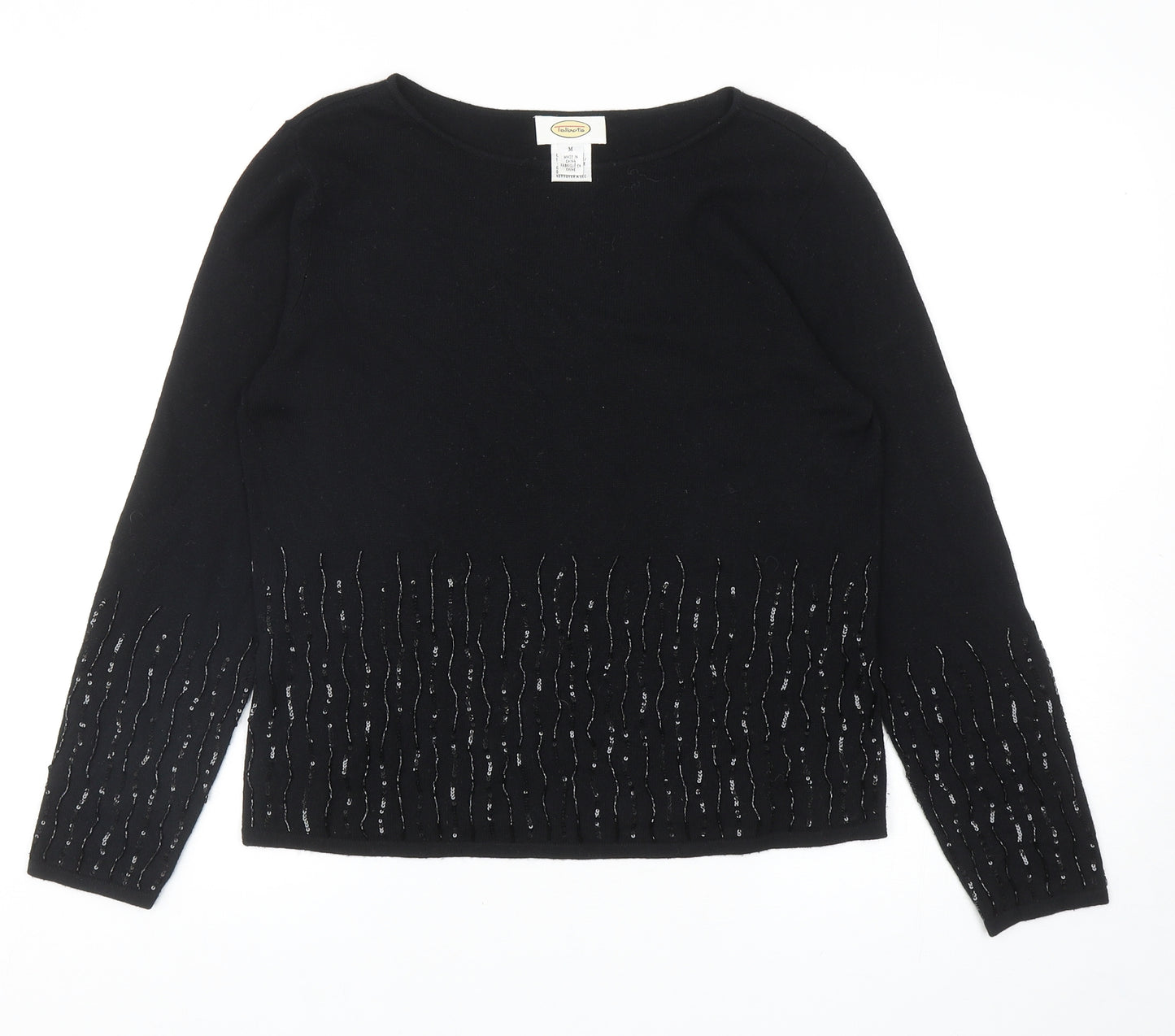 Talbots Womens Black Round Neck Silk Pullover Jumper Size M