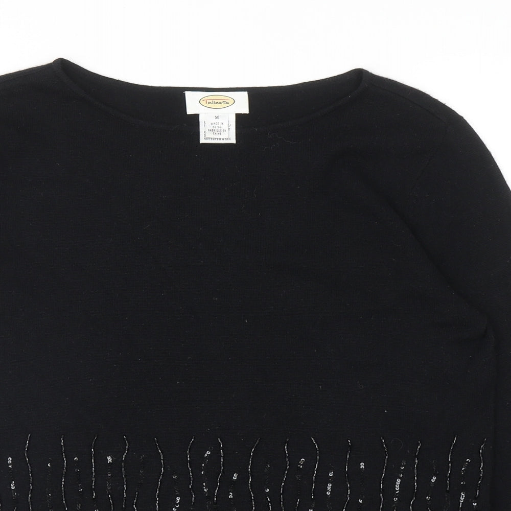 Talbots Womens Black Round Neck Silk Pullover Jumper Size M