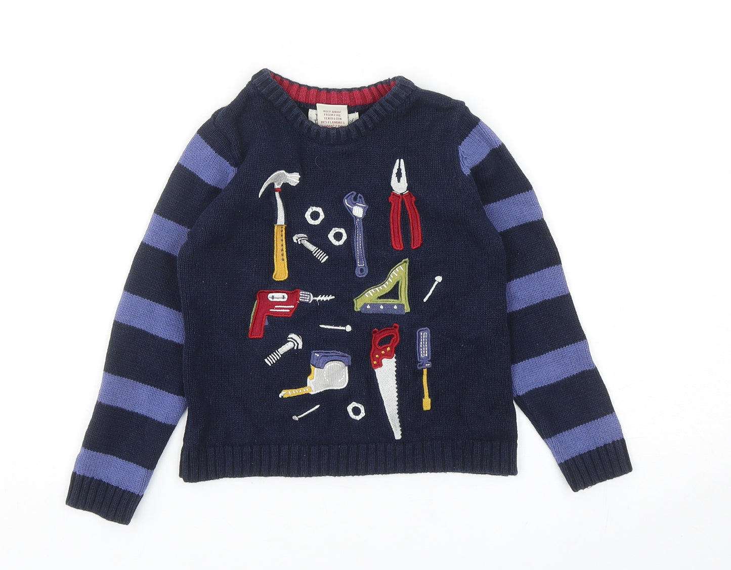 Ministry of Rascals Boys Blue Round Neck Striped Cotton Pullover Jumper Size 2-3 Years Pullover - Tool Pattern