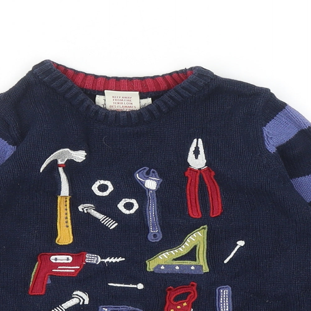Ministry of Rascals Boys Blue Round Neck Striped Cotton Pullover Jumper Size 2-3 Years Pullover - Tool Pattern
