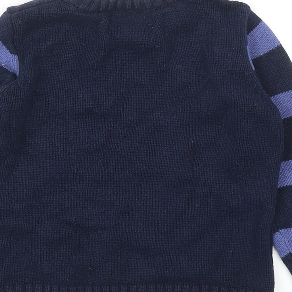 Ministry of Rascals Boys Blue Round Neck Striped Cotton Pullover Jumper Size 2-3 Years Pullover - Tool Pattern