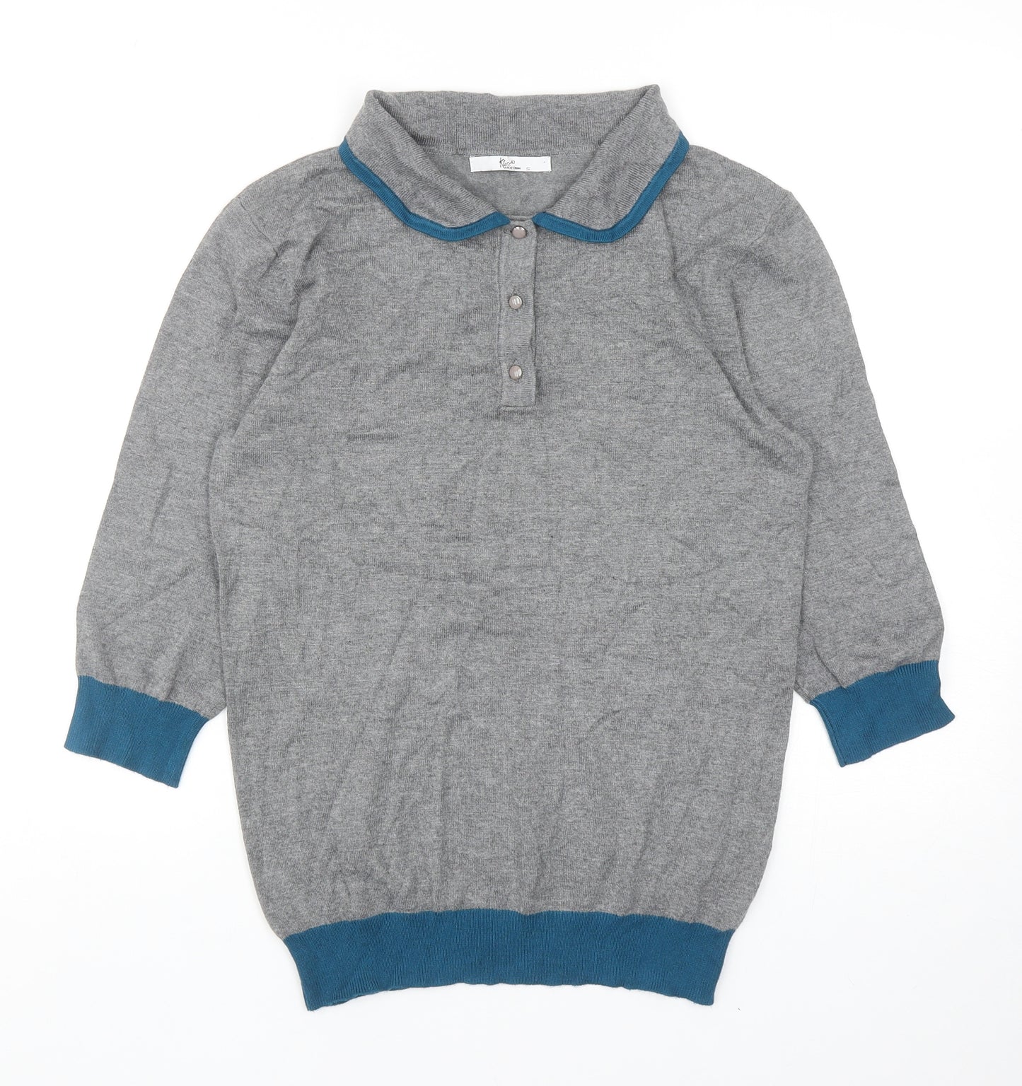 Klass Collection Womens Grey Round Neck Viscose Pullover Jumper Size S - Peter Pan collar