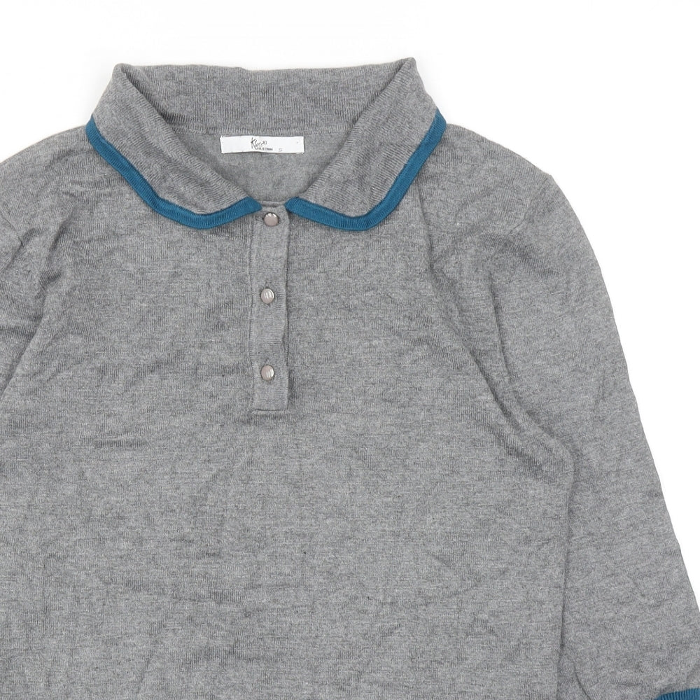 Klass Collection Womens Grey Round Neck Viscose Pullover Jumper Size S - Peter Pan collar