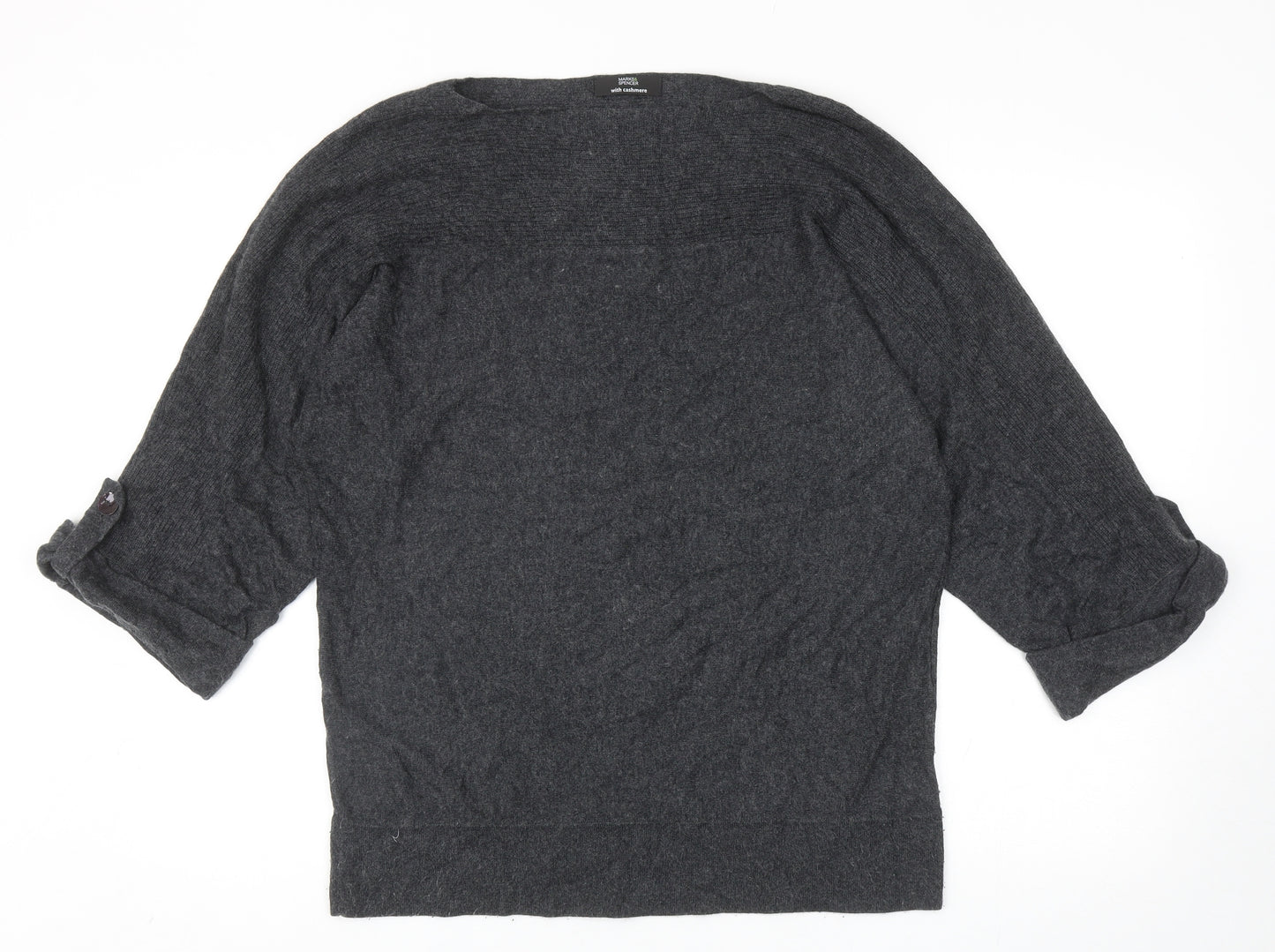 Marks and Spencer Womens Grey Round Neck Viscose Pullover Jumper Size 16