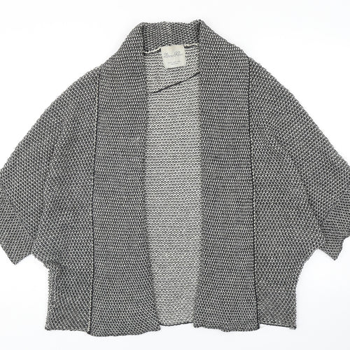Zara Womens Black V-Neck Geometric Cotton Cardigan Jumper Size M