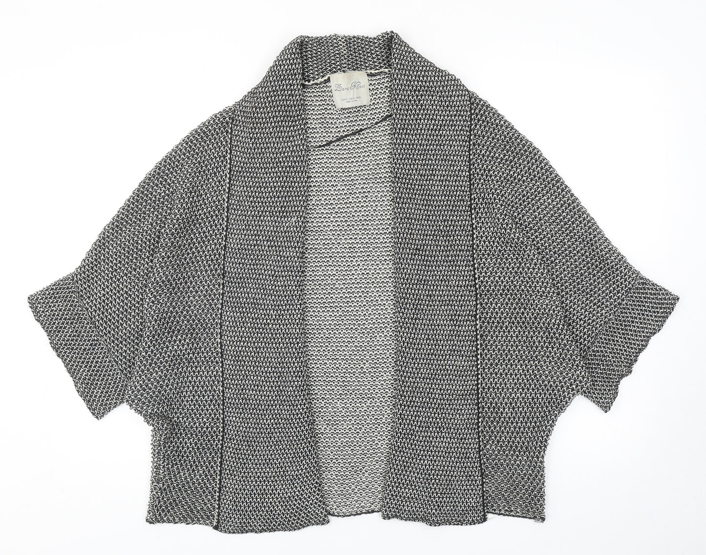 Zara Womens Black V-Neck Geometric Cotton Cardigan Jumper Size M