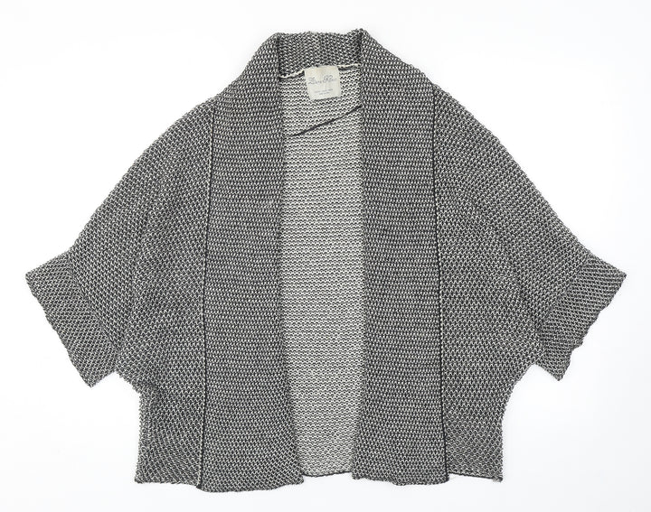 Zara Womens Black V-Neck Geometric Cotton Cardigan Jumper Size M