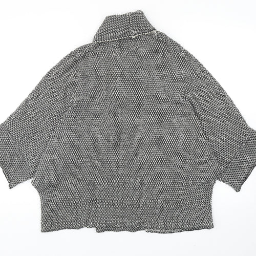 Zara Womens Black V-Neck Geometric Cotton Cardigan Jumper Size M
