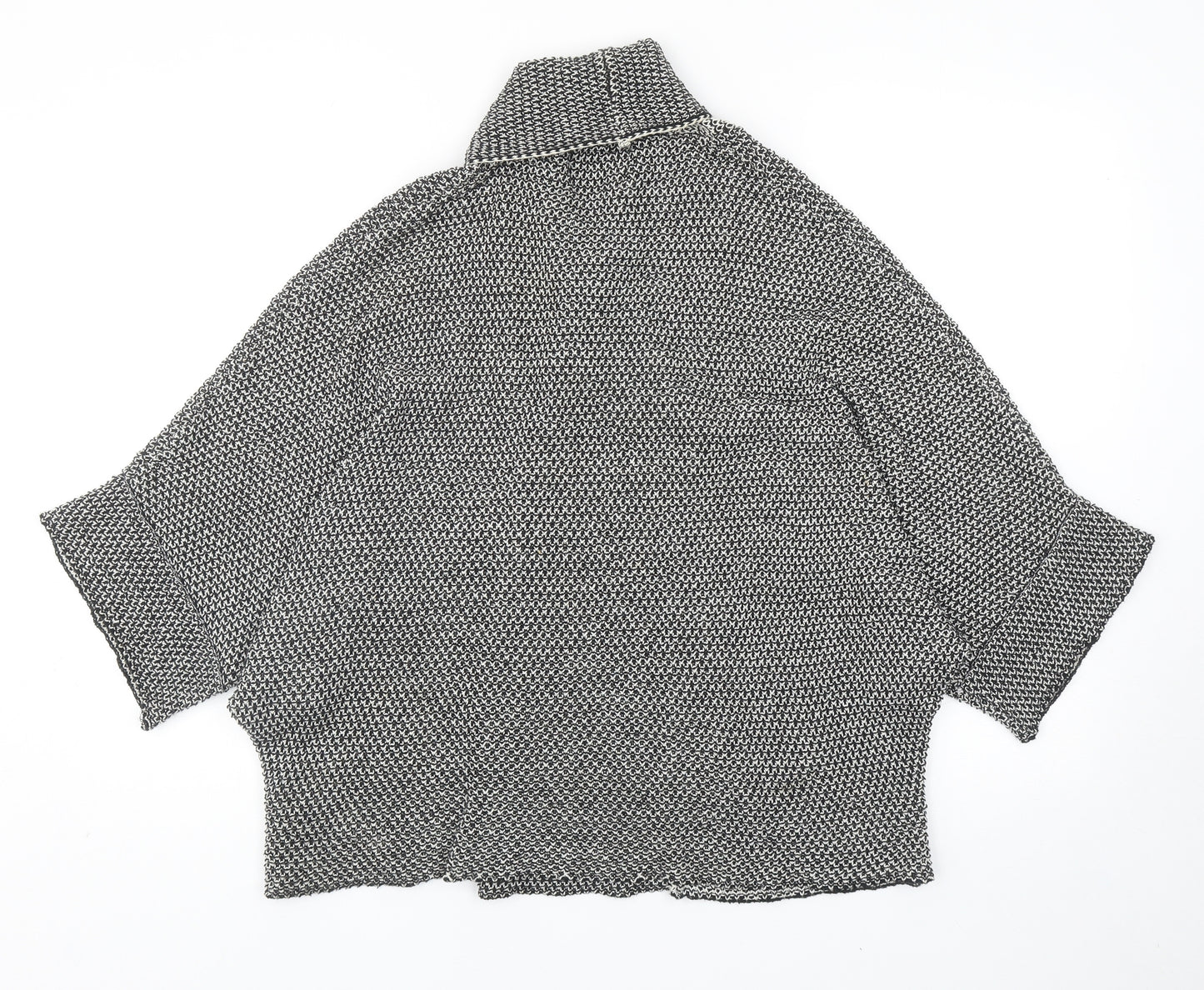 Zara Womens Black V-Neck Geometric Cotton Cardigan Jumper Size M