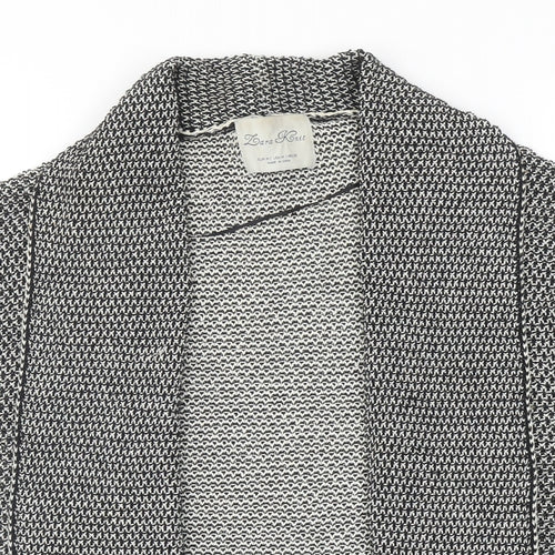Zara Womens Black V-Neck Geometric Cotton Cardigan Jumper Size M