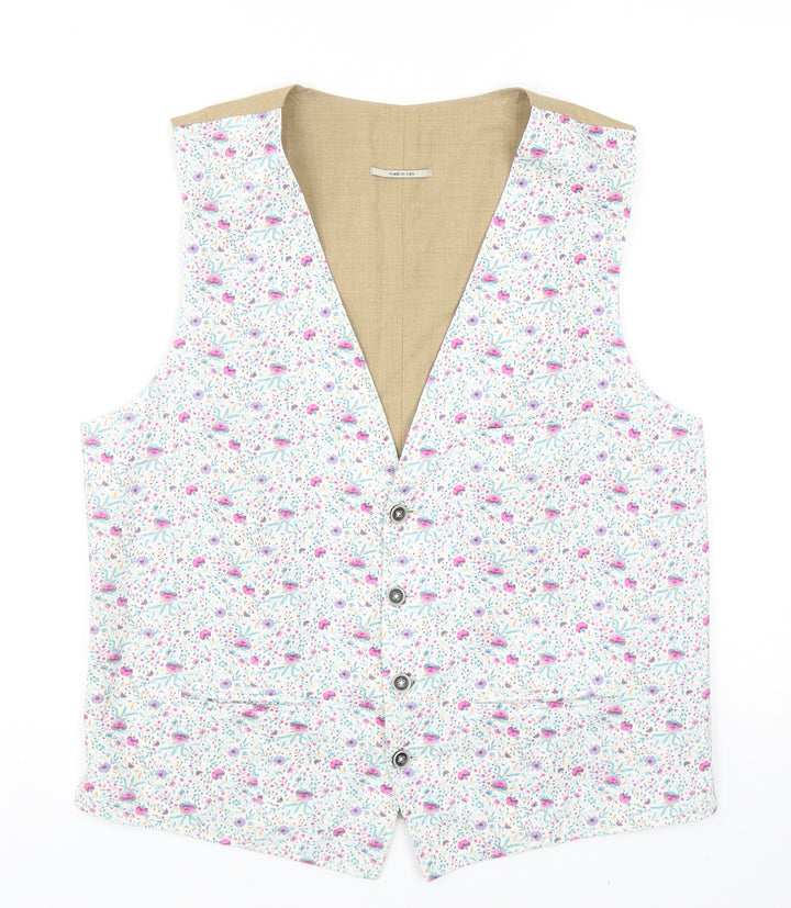 Solio Mens Multicoloured Geometric Cotton Tuxedo Suit Waistcoat Size XL