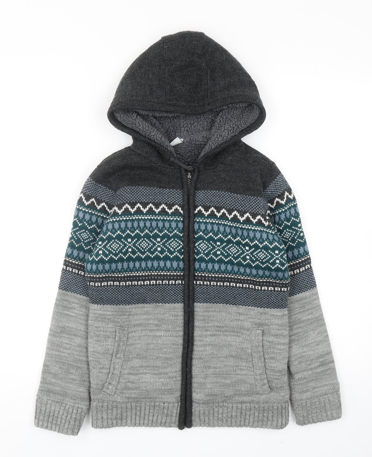 TU Boys Grey Acrylic Full Zip Hoodie Size 10 Years Zip