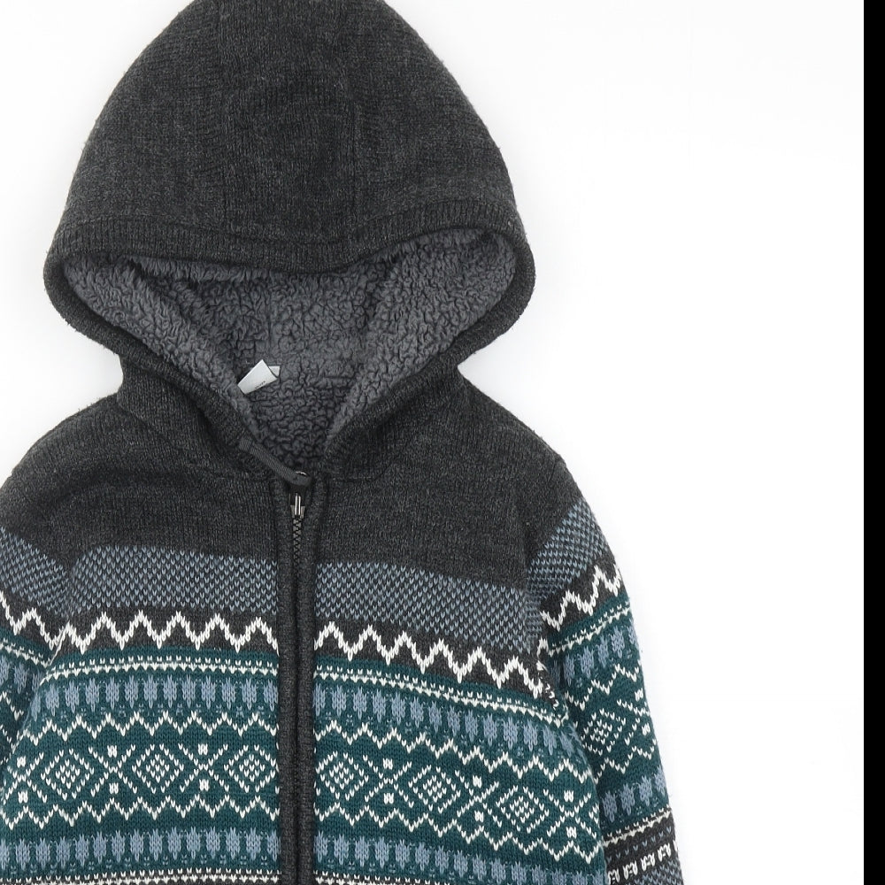 TU Boys Grey Acrylic Full Zip Hoodie Size 10 Years Zip