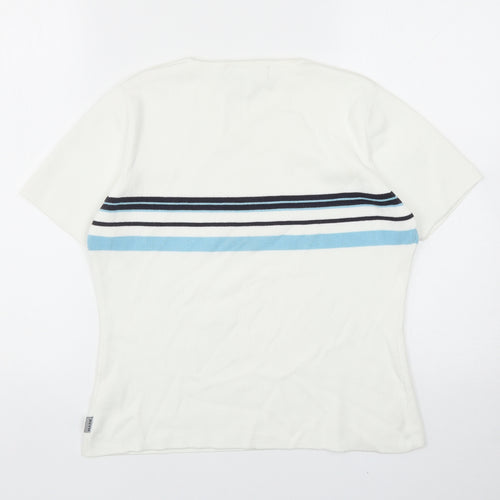 Maine Womens White Cotton Basic T-Shirt Size 12 V-Neck