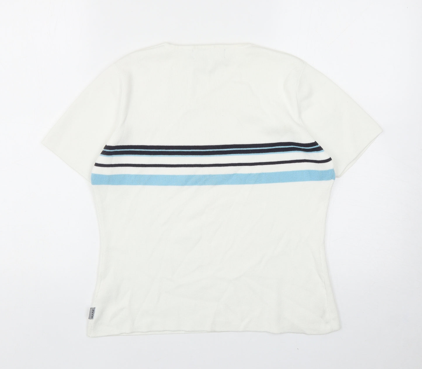Maine Womens White Cotton Basic T-Shirt Size 12 V-Neck
