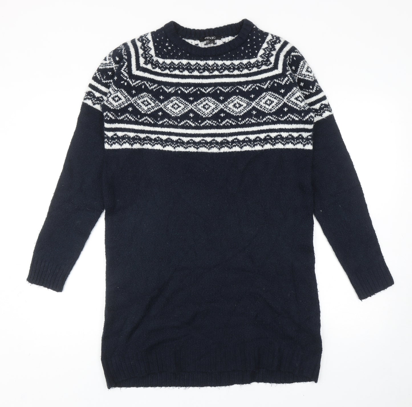 ESMARA Womens Blue Fair Isle Acrylic Jumper Dress Size M Round Neck Pullover