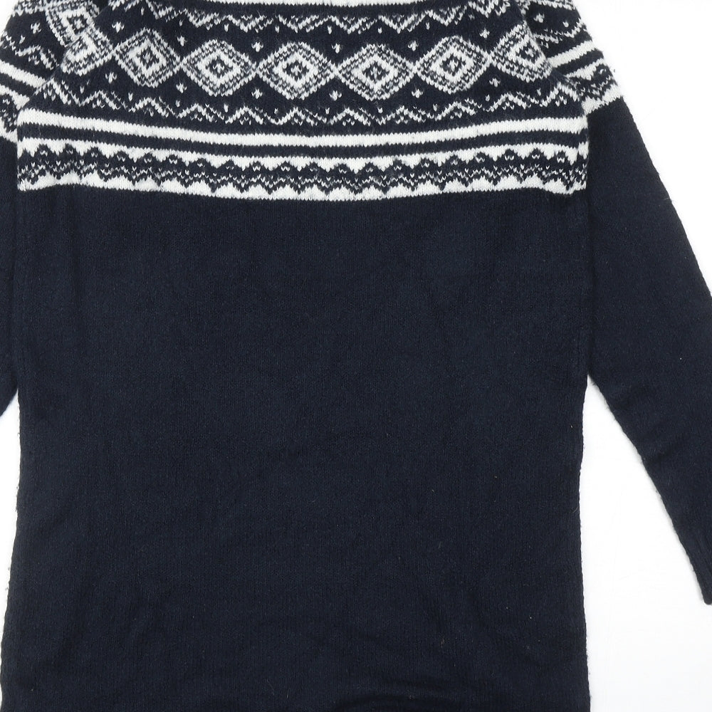 ESMARA Womens Blue Fair Isle Acrylic Jumper Dress Size M Round Neck Pullover