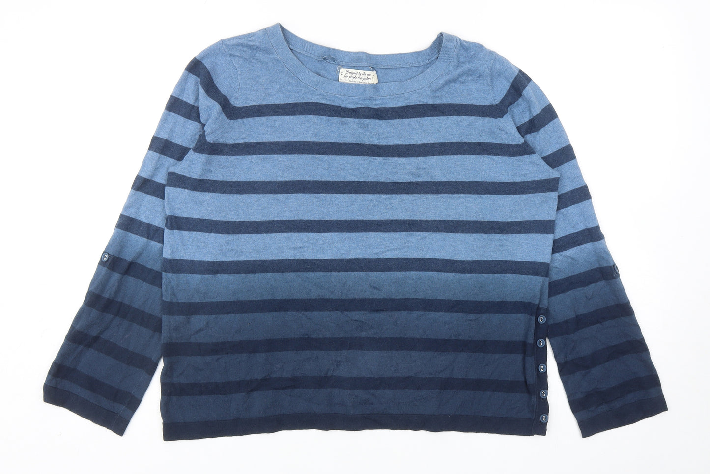 Seasalt Womens Blue Striped Cotton Basic T-Shirt Size 16 Round Neck