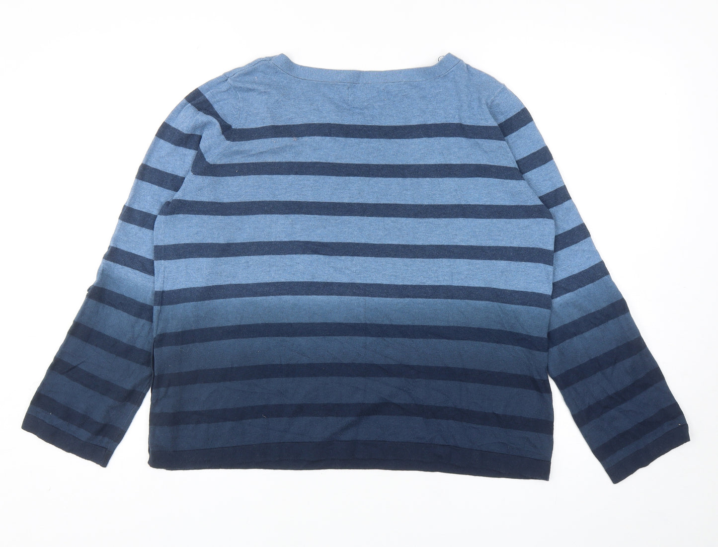 Seasalt Womens Blue Striped Cotton Basic T-Shirt Size 16 Round Neck