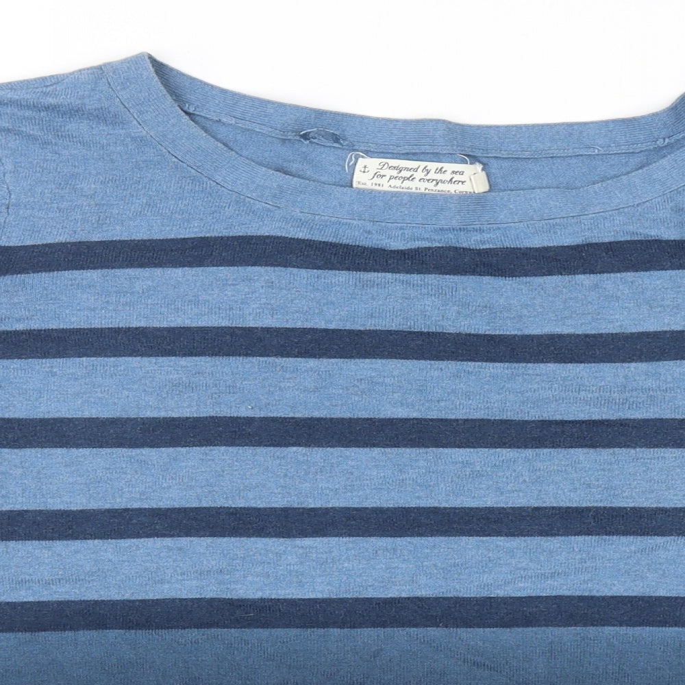 Seasalt Womens Blue Striped Cotton Basic T-Shirt Size 16 Round Neck