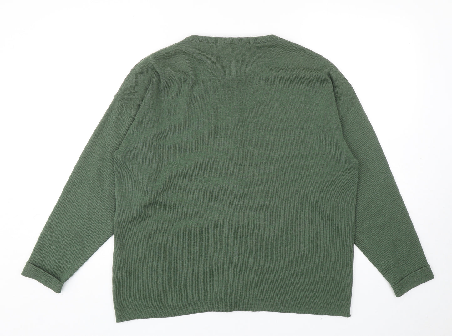Edinburgh Womens Green Round Neck Geometric Acrylic Cardigan Jumper Size M