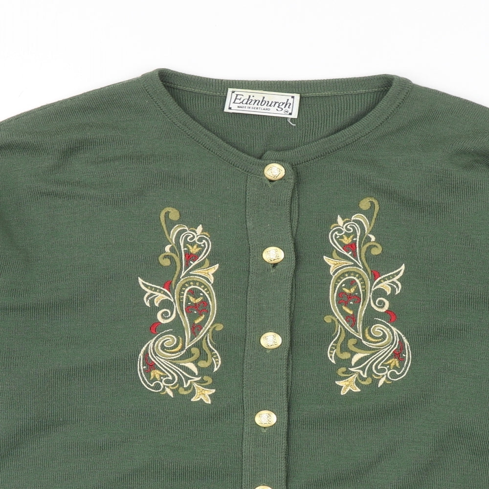 Edinburgh Womens Green Round Neck Geometric Acrylic Cardigan Jumper Size M