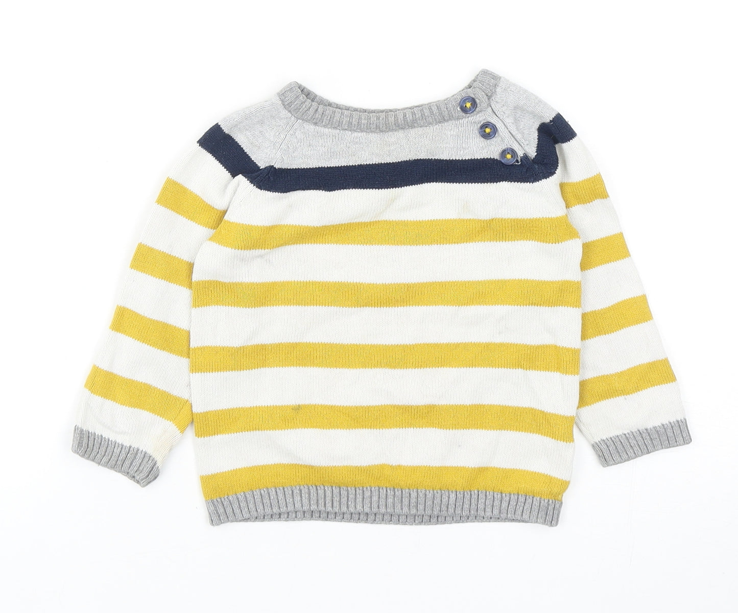 H&M Boys Yellow Striped Cotton Pullover Jumper Size 9-12 Months Button