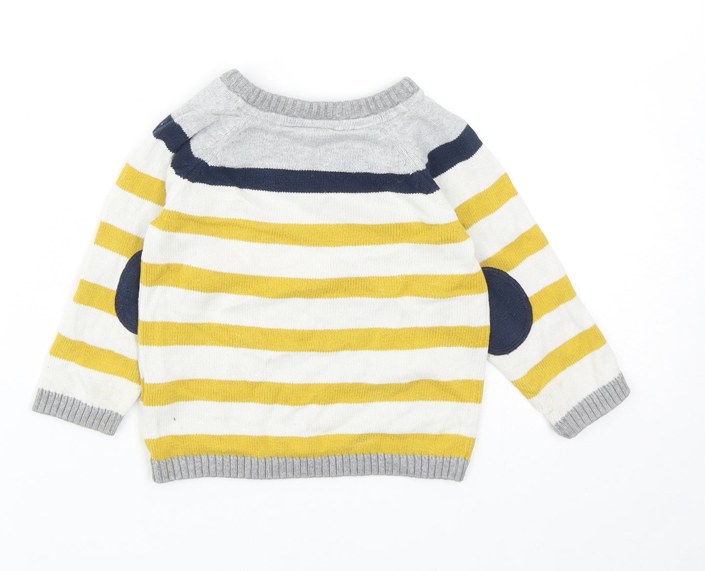 H&M Boys Yellow Striped Cotton Pullover Jumper Size 9-12 Months Button