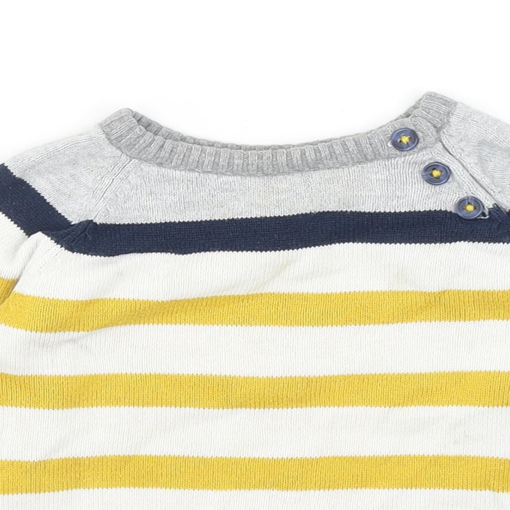 H&M Boys Yellow Striped Cotton Pullover Jumper Size 9-12 Months Button