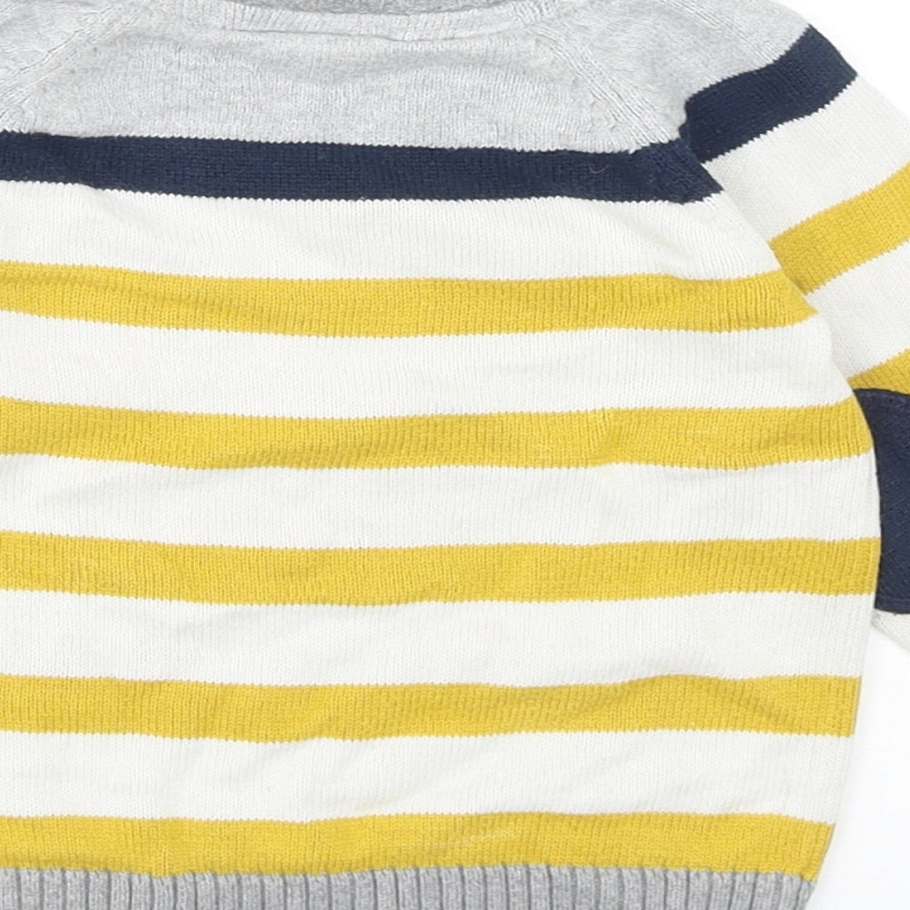 H&M Boys Yellow Striped Cotton Pullover Jumper Size 9-12 Months Button