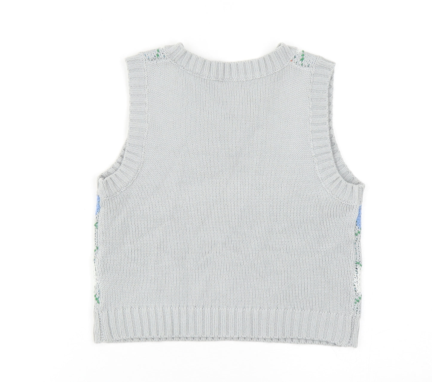 Preworn Boys Grey V-Neck Argyle/Diamond Acrylic Vest Jumper Size S Pullover