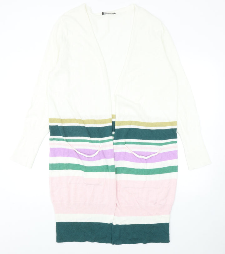 Kaleidoscope Womens Multicoloured V-Neck Striped Cotton Cardigan Jumper Size 16