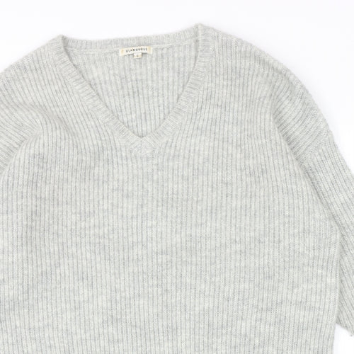 Glamorous Womens Grey V-Neck Acrylic Pullover Jumper Size S