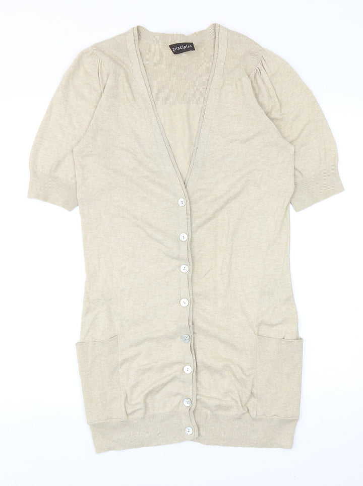 Principles Womens Beige V-Neck Cotton Cardigan Jumper Size 10
