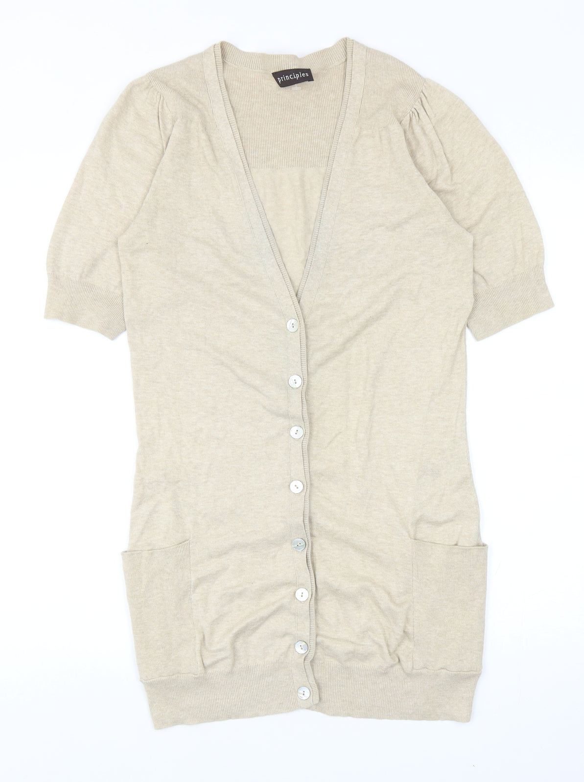 Principles Womens Beige V-Neck Cotton Cardigan Jumper Size 10