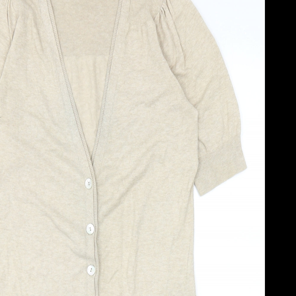 Principles Womens Beige V-Neck Cotton Cardigan Jumper Size 10