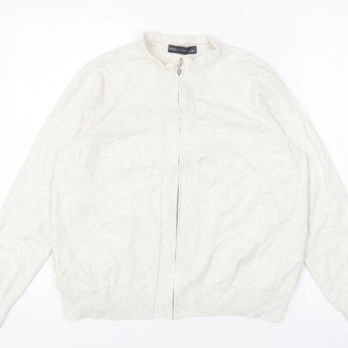 Marks and Spencer Womens Grey Round Neck Viscose Full Zip Jumper Size M