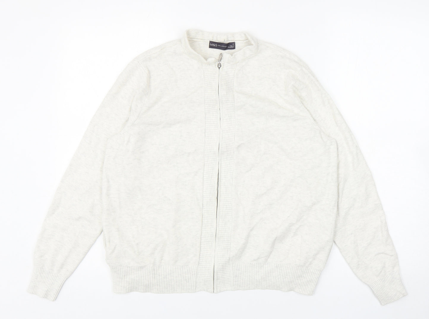 Marks and Spencer Womens Grey Round Neck Viscose Full Zip Jumper Size M